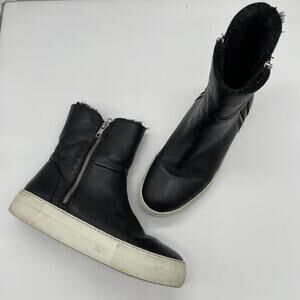 J/Slides Allie Faux Fur Lined Leather Sneaker Boots - Black - 8